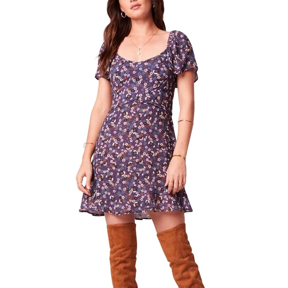 Band of the Free Coraline Purple & Ivory Floral Print Mini Dress Size Medium